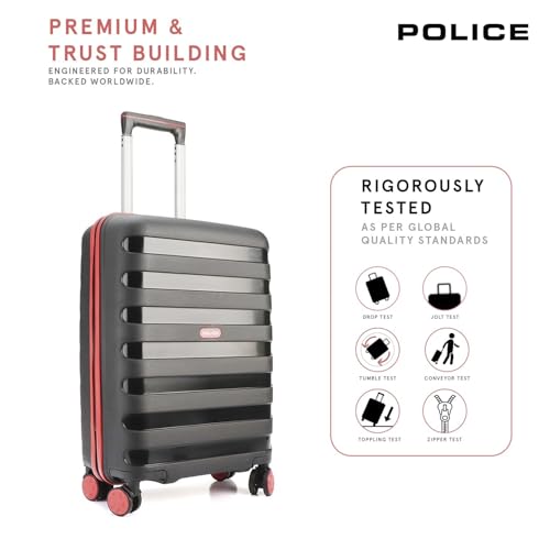 Image of Police Primex Bi-Color Trolley Bag | Hard PP Check-in Suitcase with TSA Lock & 8 Spinner Wheels | Lightweight Travel Luggage for Men & Women | Black /Red (Set of 3)