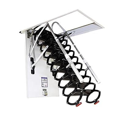 Electric Attic Ceiling Ladder - Telescopic Non-Slip Folding Steps with Pull Down Mechanism and Telescoping Armrests for Easy Access to Attics and Storage Spaces