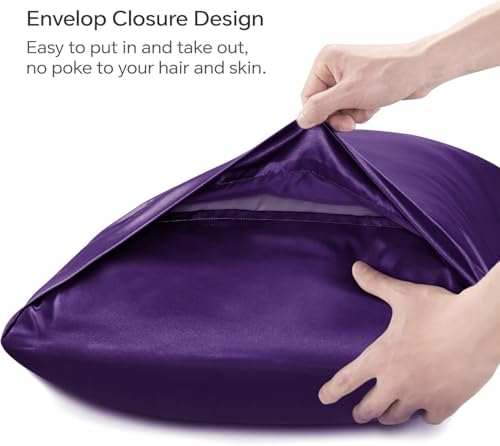 Image of Go Well Bonnet for Curly Hair with Free Satin Pillow Covers and Scrunchies | Silk Bonnet for Hair | Combo of Pack of 2 Satin Pillowcases with 3 Silk Scrunchies Adjustable HairCap(Dark Purple)