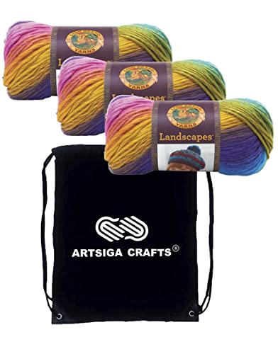 Lion Brand Landscapes Boardwalk 545-201 (3-Skeins - Same Dye Lot) Worsted Medium #4 Acrylic Yarn for Crocheting and Knitting with Project Bag