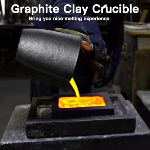 5 Pieces Crucible Metal Melting Kit, Including 2 Clay Graphite Crucible for Gold Melting Metal, 2 Graphite Stir Rod Stick, 1 Graphite Torch Smelting Casting Ingot Mold