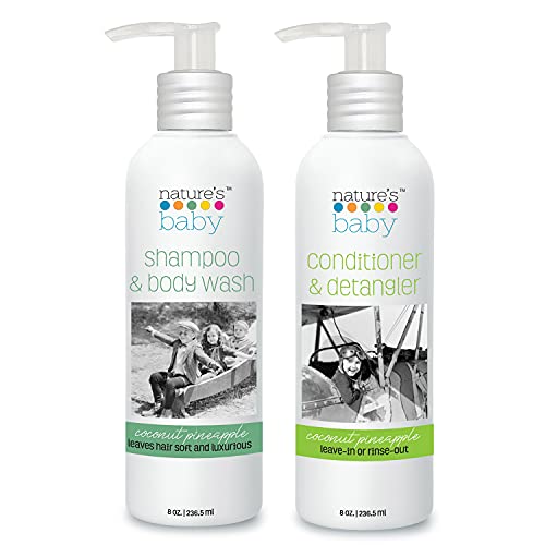 Image of Nature's Baby Shampoo & Conditioner Combo Pack, Tear Free & Sulfate Free, Formulated for Sesnsitive and Problem Skin, 8 oz Shampoo and 8 oz Conditioner, Coconut Pineapple - 2 Pack
