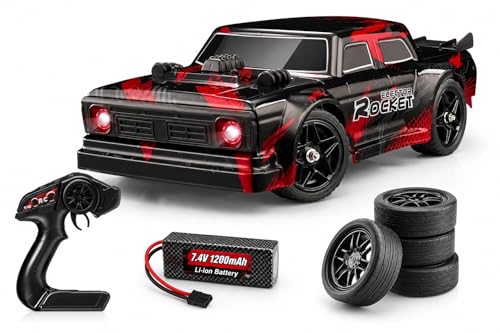 Image of RC Drift Car 1 /16 Scale 4WD Remote Control Racing Car with LED Headlights, 2.4 GHz High Speed Drift Vehicle, 7.4 V 1200 mAh Rechargeable Battery with Extra Tires for Kids and Adults