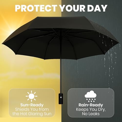 Rain-Mate Windproof Compact Umbrellas for Rain - Strong Reinforced Fiberglass Rib Design & Auto Open & Close - Portable Folding Travel Umbrella - Lightweight & Packable for Women & Men, Easy Collapse - View 8