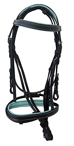 Showman Horse Teal Filigree Noseband and Tie Down Strap with Copper Concho and Studs.