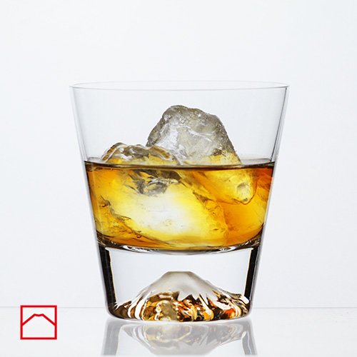 Mars Planning [Premium Gift Set] Tajima Glass Mount Fuji Base Fujisan Glass Set Fuji Glass / Fujisan Hoei Glass (Clear) / With Wooden Coaster #TOP6