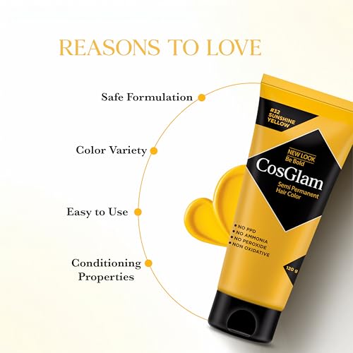Image of Semi Permanent Hair Color for Women & Men, (120g, #32 Sushine Yellow) Enriched with Conditioner, Glossy Finish, No Ammonia, No Peroxide & Non Oxidative, Vegan Highlights Colorful Hair Dye