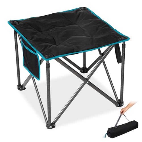 FUNDANGO Folding Camping Stool, 18.1 Inch Oversized Foot Rest 400 Lbs Heavy Duty Portable Padded Stools Seat Anti-Slip Foots & Carry Strap for Fishing Outdoor Lawn Travel (Black)