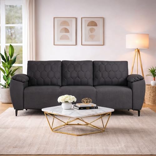 Image of Centuary Sleepables Modena Premium Sofa|Classy Quilted Suede Fabric Upholstery|Fiber-Filled Back Cushion|Wide Plush Fibrefilled Armrests|Ergonomic Lumbar Support |Charcoal Grey|3 Years Warranty