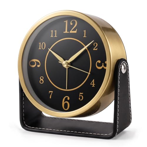Analog Alarm Clock 4 . 5 Silent Non Ticking Small Clock with Light, Rotatable Stand Metal Desk