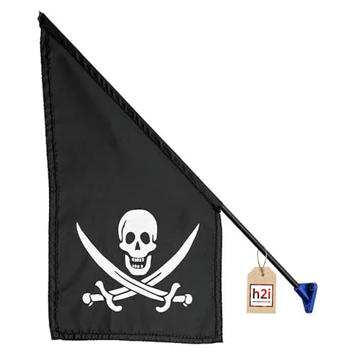 h2i Piratenflagge 42 x 30 cm mit Kunststoffstab | Fahne mit Totenkopf-Motiv | wetterfestes Zubehör für Spielhaus, Spielturm & Klettergerüst | Piraten Deko für Kinder | schwarz