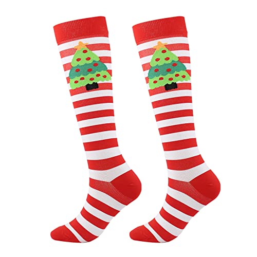 Calcetines de compresión para hombre y mujer, hasta la rodilla, con estampado navideño, medias de presión cálidas, de silicona, hasta el muslo, e, S