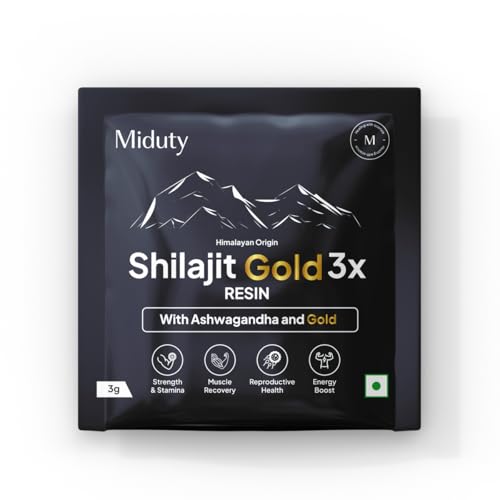 Image of Miduty Shilajit Gold 3X Resin 500-1000mg Serving - Pure Himalayan Shilajit with Ashwagandha - 100% Ayurvedic - Coffee Free Formula - Lab Tested- 3 Grams Sachet