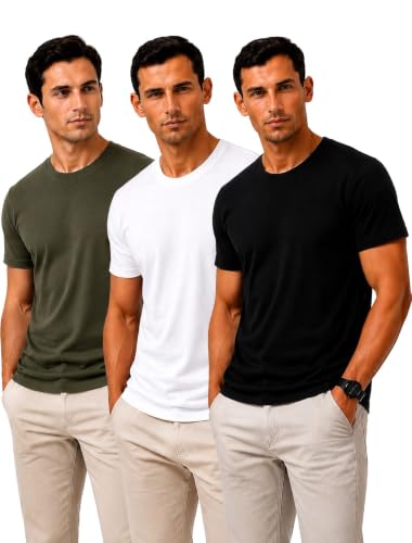 Image of Men's Solid Cotton T-Shirt Pack of 3 | Breathable Round Neck Combo | Half Sleeve | Solid-Regular Fit Casual Wear