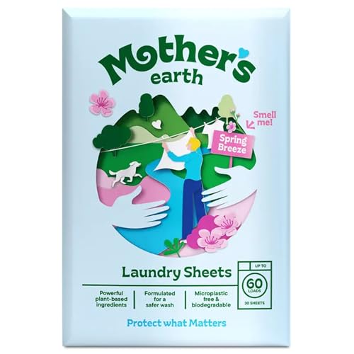 Mothers Earth Waschmittel-Blätter Frühlingsblüte-Duft Nachhaltige kraftvolle Reinigung ohne Plastikverpackung optische Aufheller & Parabene Für bis zu 60 Waschladungen
