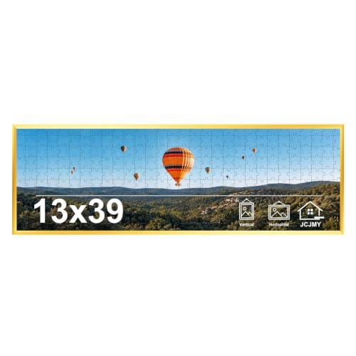 JCJMY 13x39 Picture Frame Gold for Puzzles Poster Photo Picture, Horizontal and Vertical Formats for Wall Hanging, 13 x 39 Wall Gallery Poster Photo Puzzles Frame for 13 by 39 Photos Posters, Gold