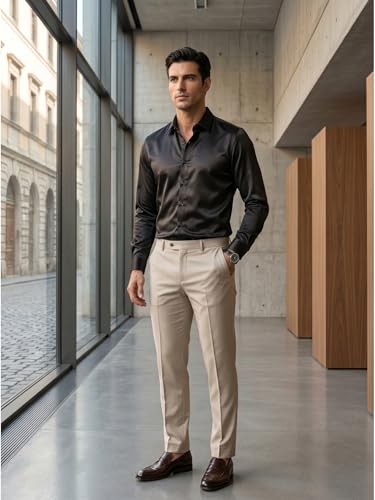 Image of DEELMO Men's Stylish Solid Satin Casual Shirt for Men Full Sleeves| Poly Satin Silk Shirt