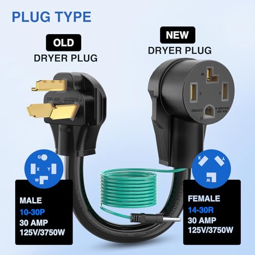 Image of Nilight EV Dryer Adapter Cord 30 Amp to 30Amp 3 Prong 125V 3750 Watt Pure Copper Dryers Old Outlet New Plug Conversion Heavy Duty 10 Gauge Wires 10-30P to 14-30R 30M /30F