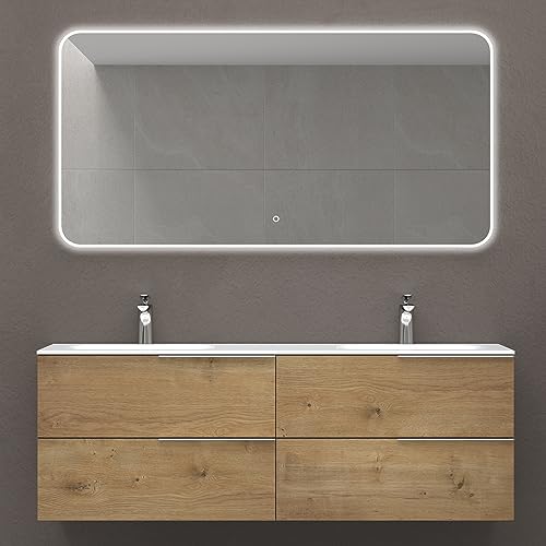 Mai & Mai Badmöbelset Waschbeckenunterschrank 4 Schubladen Kerneiche mit Doppelwaschbecken BTH: 144x48x52cm Vanessa