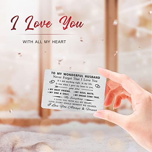 MOQIYXL Romantic Men Velentine's Cards for Him Husband, Metal Engraved Wallet Card2