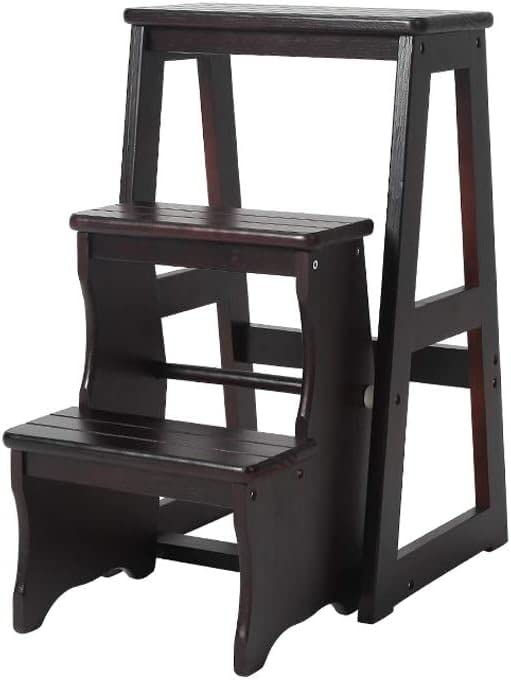 Escabeau en bois massif OKUOKA J04P pliable noir 36x35x65cm