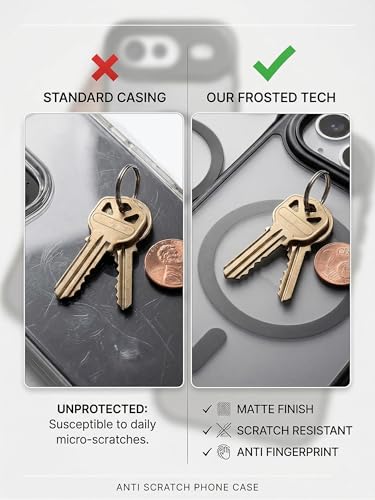 Image of Amazon Basics Designed for iPhone 17 Air Case | Camera Protection Translucent Matte Hard Back Cover Compatible with Mag-Safe (TPU+Polycarbonate | Frost Black)