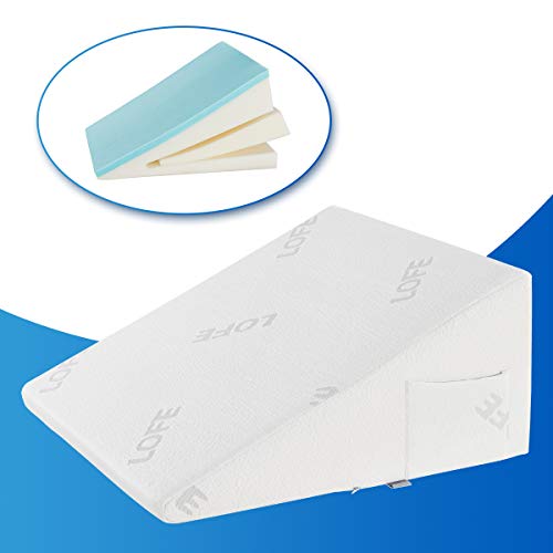 Lofe Foam Bed Wedge Pillow(24x24x12), Multipurpose Adjustable, Gel-Infused Memory Foam, Washable Bamboo Cover