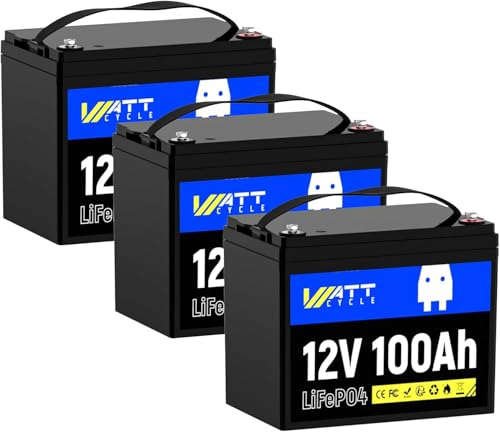 WattCycle 12V 100Ah LiFePO4 Deep Cycle Battery (3 Pack)