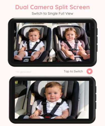 Image of LUCKVIEW BM2 PRO Dual Baby Car Camera, 5.2 inch 1080P Baby Monitor | IR Night Vision and Anti-Shake Mount; Split View Helps Parents Check 2 Kids or Pets In Rear-Facing Car Seats
