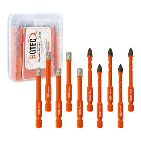 BGTEC Dry Diamond Drill Bits Set - 1/4" 6mm 5pcs Tile Cutter Hole Saw and 1/4" 6mm 5pcs Carbide Tip Drill Bits for Granite Marble Porcelain Ceramic Glass Cover