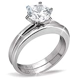 MABELLA Stainless Steel Cubic Zirconia Round Cut Classic Women's Wedding Engagement Bridal Ring Set