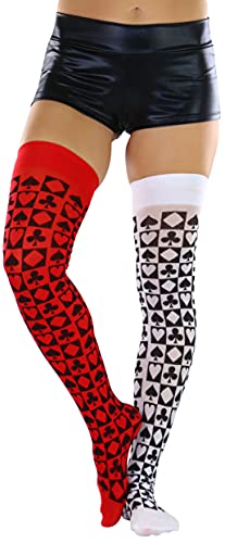 Image of ToBeInStyle Women's Harlequin Jester Thigh High Stockings Playing Card Checkered Opaque Halloween Costume Hosiery