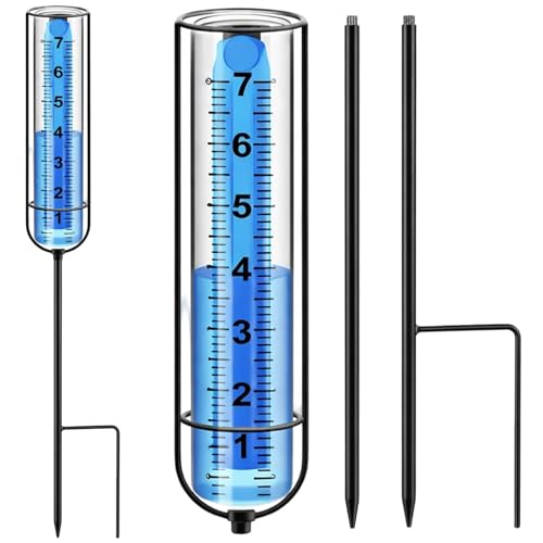 Yupaluz Adjustable Height Rain Gauge Outdoor Plastic Rain Gauge For The Garden With Enlarged Scale Stake Freeze Proof Rain Guage Water Gauge For Lawn Deck Farm Yard