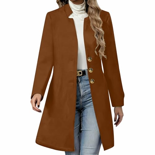 Wool Coats for Women Casual Stand Collar Long Pea Coat