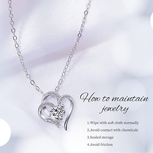 SUSSURRO Heart Necklace for Women,Love Heart Pendant Necklaces for Women,Silver Statement Crystal Pendant Necklace,Heart Necklaces Silver Pendant Gift Fashion Jewelry Accessories for Women and Girl - Image 4