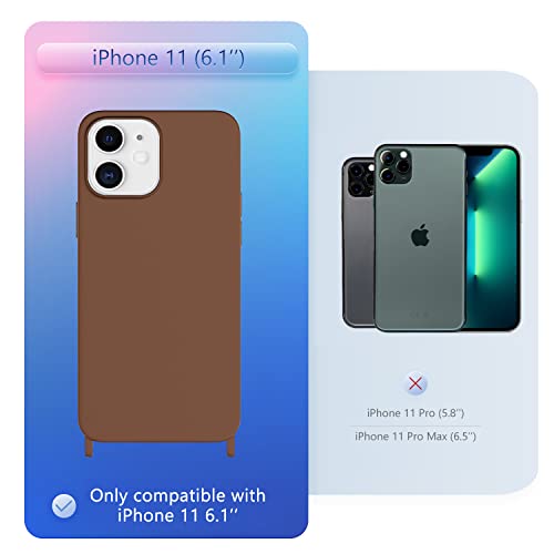 Image of Compatible with iPhone 11 Case with Lanyard Crossbody iPhone Case with Strap Adjustable Shockproof Drop Protection Silicone Phone Cover for iPhone 11 6.1'' Brown
