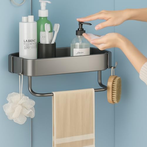 Image of Dangfly Wall-Mounted Stainless Steel Shelf with Towel Holder & Hooks - Chrome Finish Bathroom Organizer for Home & Hotel Use (2 Pcs Bath Shelf)