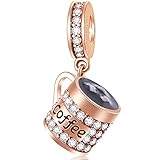 EMOSTAR Rose Gold Coffee Cup Charms Pendant, Dangle I Love Coffee Mug Sterling Silver Beads with CZ, fits Pandora Valentines Bracelet Necklace, for Lover/Mom/Godmother Gifts