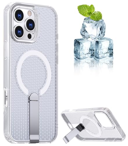 YUZOR for iPhone 16 Pro Max ケース 冷却 放熱 メッシュ スマホケース MagSafe対応 スタンド付き アイフォン16 Pro Max カバー 滑り止め 指紋防止 耐衝撃 米軍MIL規格取得 ストラップホール付き 6.9インチ (iPhone16ProMax 透明) FX-16ProMax-tou
