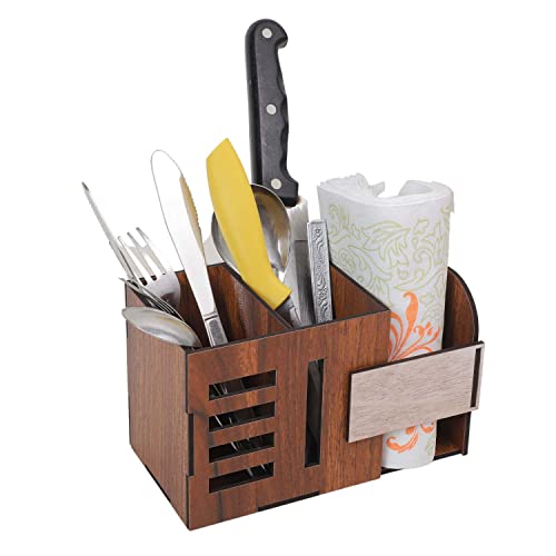 Image of Deskart Kitchen Cutlery Holder | Spoon, Fork, Knife And Paper Napkin Organizer Stand For Home & Kitchen, Resturant, Cafe Dining Table Wooden MDF Dining Table Organizer (Classic)