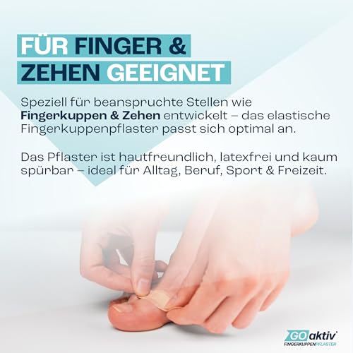 GOaktiv® Fingerkuppenpflaster – Fingerpflaster & Zehenpflaster für Fingerschutz bei Verletzung – elastisch, hautfreundlich, schützt empfindliche Hautpartien bei Bewegung im Alltag & Sport - 50Stk