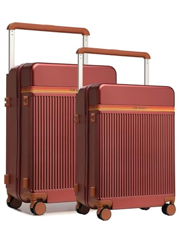 Image of FUR JADEN The Aviator Set of 2 German Polycarbonate Travel Luggage Suitcase with 8 StealthTech Silent Shock Absorbing Wheels, TSA Lock & Aerospace Grade Wide Handle (CherryM, Set of 2 - Cabin+Medium)