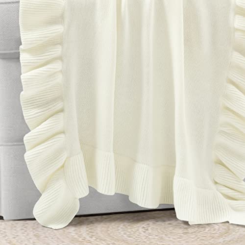 Image of Lush Decor Reyna Soft Knitted Ruffle Baby Blanket, 30 inch W x 40 inch L, Ivory - Lightweight Ruffle Throw Blanket For Toddler - Gender Neutral - Cottage & Farmhouse Nursery Decor