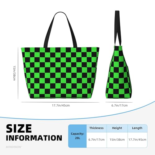Green Black Checkered Chessboard Flag Large Capacity Travel Bag Lightweight Shopping Handbag Beach Tote Bags Work Bag4