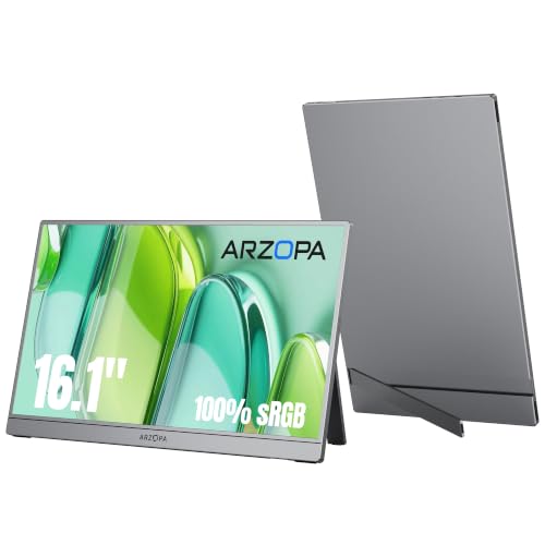Image of ARZOPA 16.1 inch Portable Monitor Gray, 100% sRGB FHD 1080P Kickstand Portable Laptop Monitor High Color Gamut Display IPS Eye Care Screen for High-end Office & Entertainment -Z1C Gray