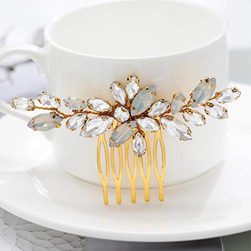 Olbye Wedding Hair Comb Leaf Headpiece For Bride And Bridesmaids Crystal Bridal Hair Accessories (Gold) #TOP3