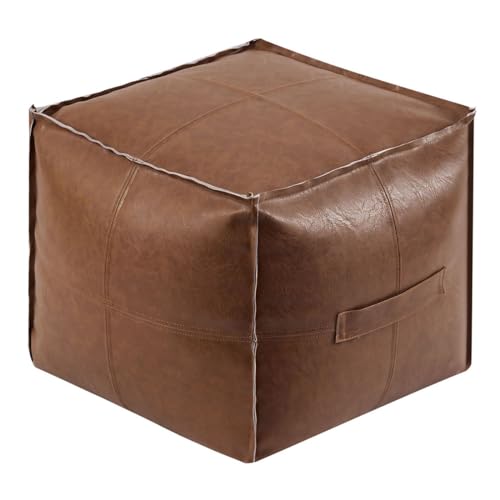 GUIXAN Puf Otomano Nórdico con Asa|Reposapiés Cuadrado De Cuero De PU|Cojín De Piso Cómodo Y Moderno para Sentarse|Reposapiés De Cubos De Puf Marroquí,Marrón Oscuro,45x45x40cm(17.7x17.7x1