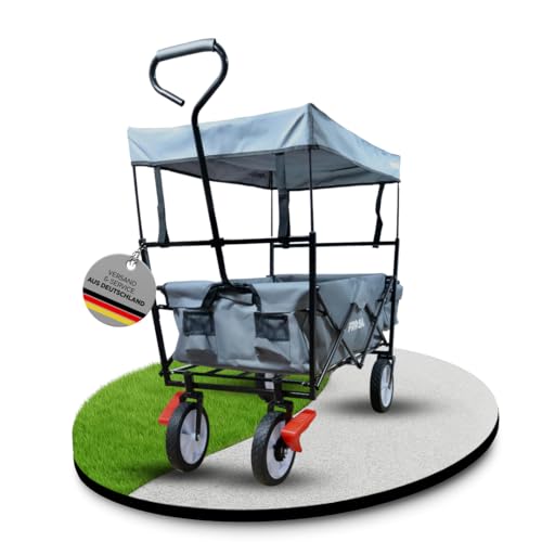 FROSAL Faltbarer Bollerwagen Max mit Sonnendach Handwagen klappbar Grau