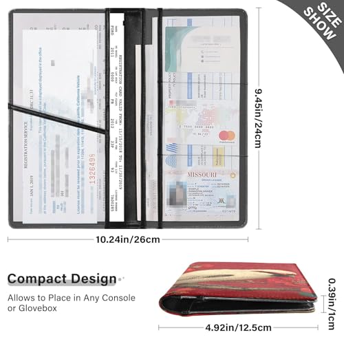 Car Registration and Insurance Holders Bird Flower Red Print, PU Leather for License Documents Cards3