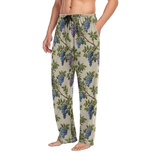 Men's Pajama Pants Pj Bottoms Lounge Sleepwear with Pockets Grapes Vintage Print S4